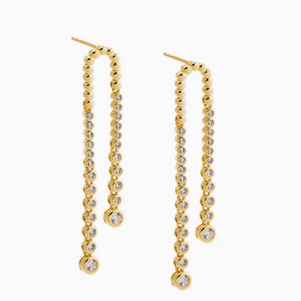 Adina Eden Fancy CZ Bezel Double Tennis Drop Stud Earring NWT